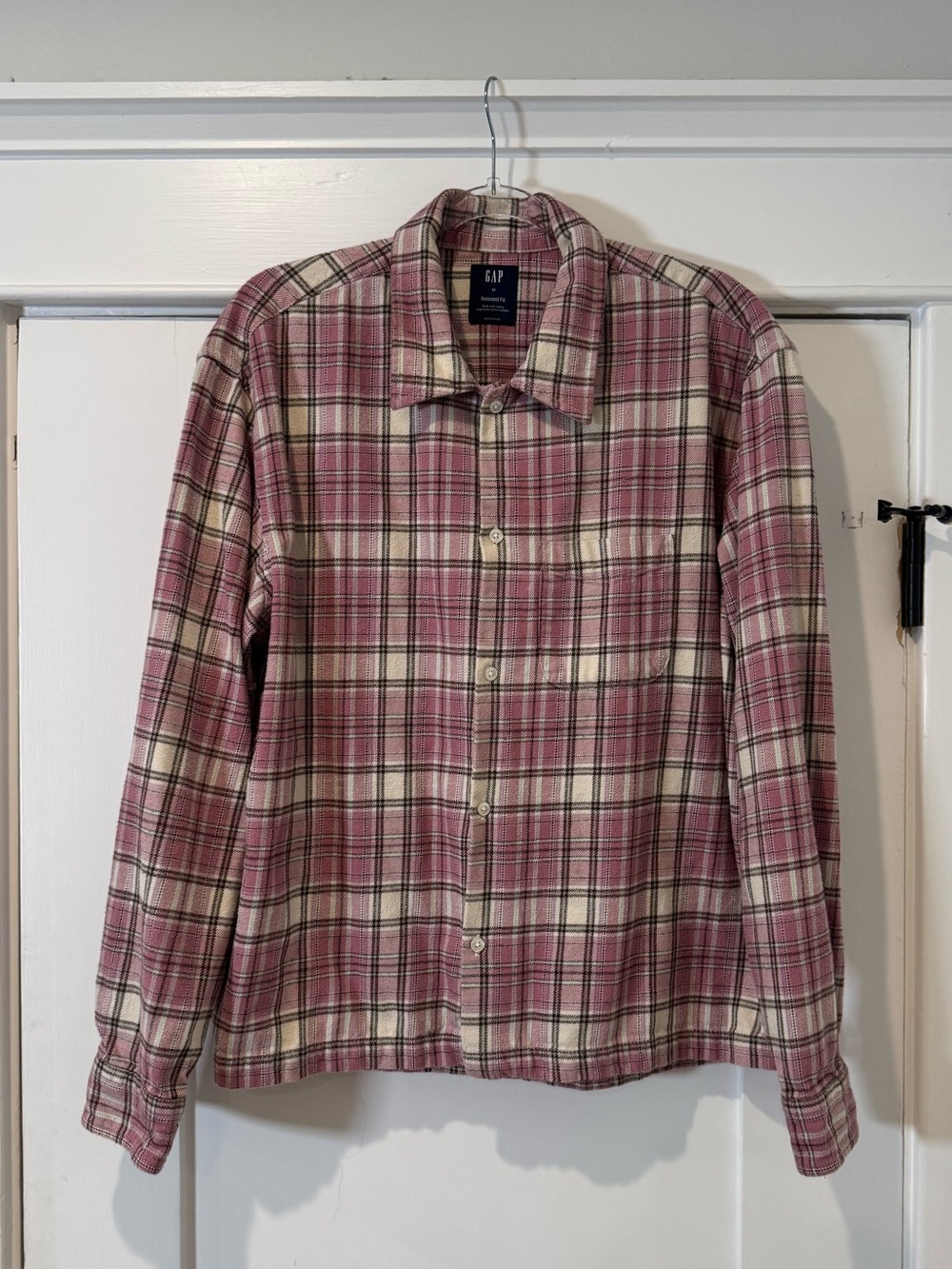 GAP Pink Cream Plaid Relaxed Button-Up Jacket